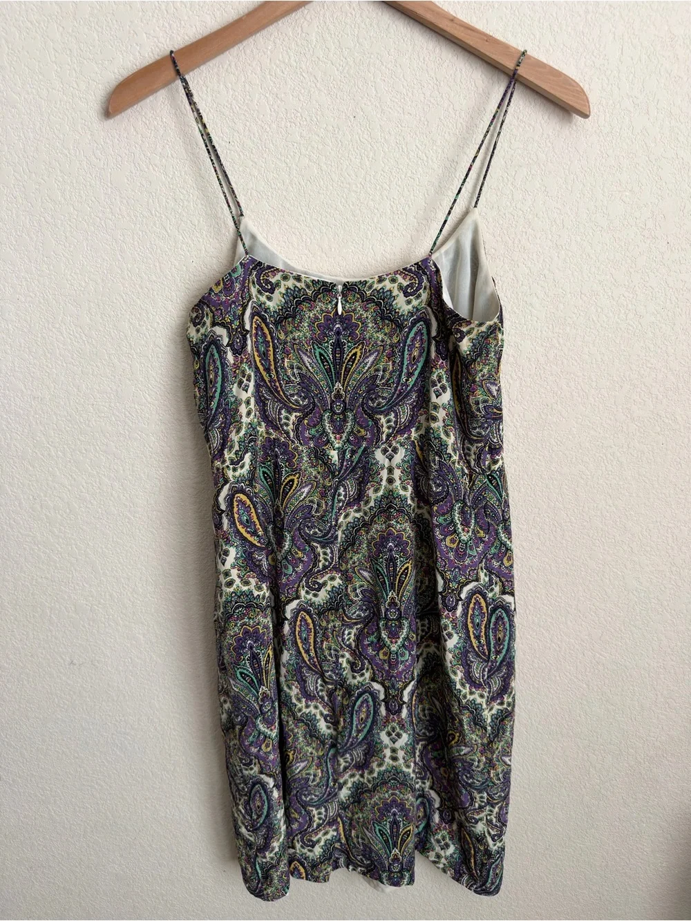 J.Crew Silk Paisley Slip Dress Purple Green Boho Spaghetti Strap Summer Cocktail